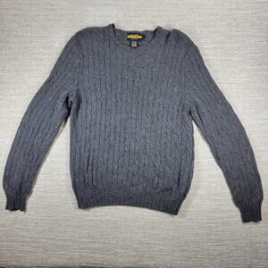 Rugby Ralph Lauren Cable Knit Sweater Large Gray Wool Angora Cashmere Blend